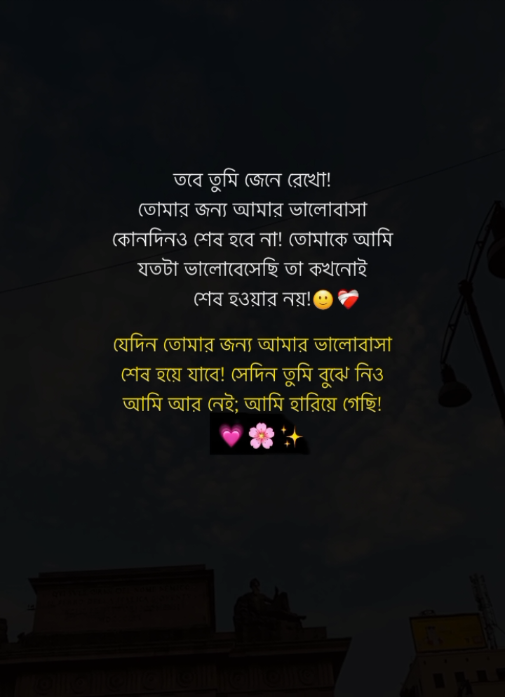 যেদিন তোমার জন্য আমার ভালোবাসা শেষ হয়ে যাবে! সেদিন তুমি বুঝে নিও আমি আর নেই; আমি হারিয়ে গেছি!🙂❤️‍🩹 #asib_for_ever 