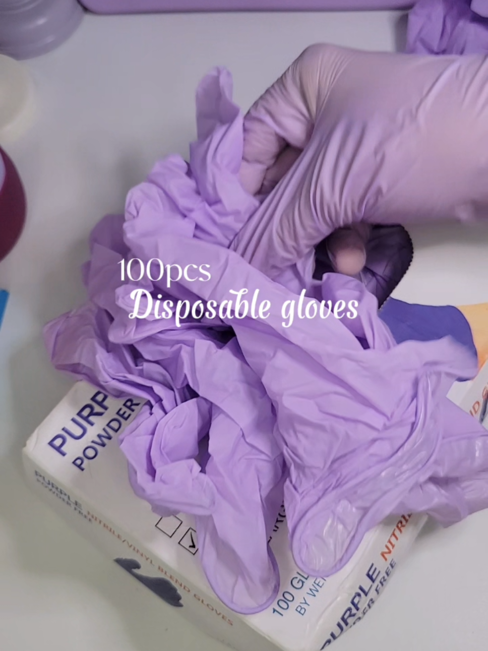 100pcs disposable glove but in purple 💜💅☂️🍇🔮🎵 #purple #nursingstudent #gloves #fyp #foryoupage 