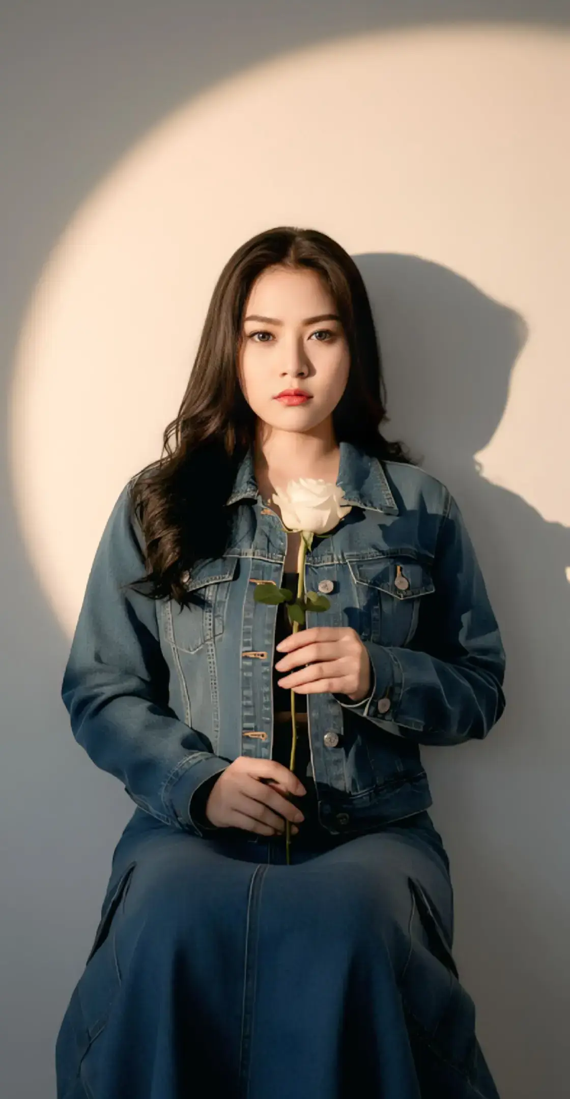 Cara edit buat foto Gemini ai Foto di dalam studio dengan cahaya senja Step 1. Masuk ke aplikasi google Gemini Step 2. Tekan tanda (+) Step 3. Masukin foto di galeri yg ingin di editStep  4. Salin promptnya Buatlah potret gambar misterius saya dengan expresi murung duduk bersender di dinding menghadap ke depan. kedua tangan memegang satu tangkai bunga mawar putih. Saya menggunakan jaket denim warna denim.rok cargo panjang denim.Gunakan latar belakang polos dan sinar matahari keemasan yang hangat berbentuk lingkaran, berikan bayangan dramatis pada dinding polos, pastikan bayangan wajah yang kuat di dinding terlihat dengan rasio keseluruhan 9:16 selamat mencoba #editfoto #fotogeminiai #editgeminiai #fotoviral #fyppppppppppppppppppppppp 