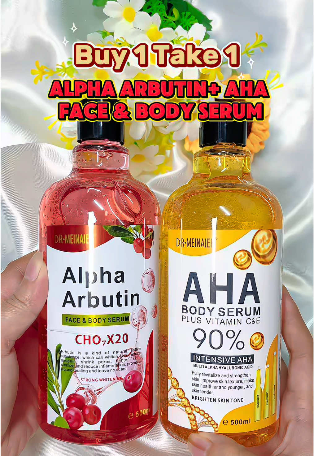 Perfect Combo! Alpha Arbutin Serum + AHA Body Serum 😍  Grab Yours Now✨ #alphaarbutin #ahabodyserum #glowingskin #whiteningskin #skincare 