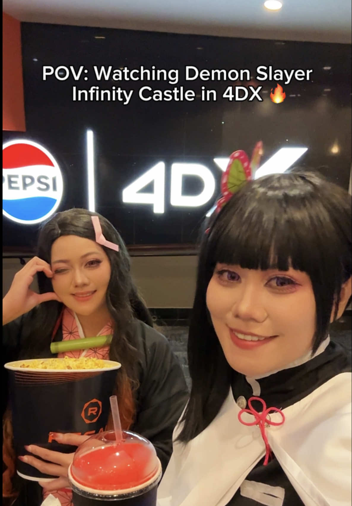 Truly an absolute cinema experience!🔥 4DX made every scene hit harder. Felt like we were in the Infinity Castle! 💖 #demonslayer #cosplay #nezuko #kanao #fyp @karolcaster✨ 
