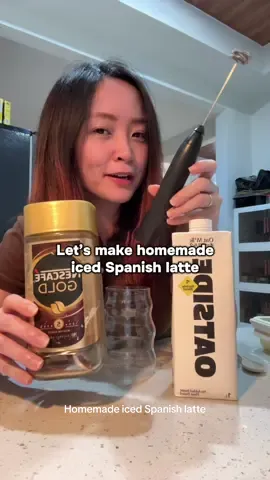 Homemade iced Spanish latte #spanishlatte #coffeerecipe #latte #frother #icedcoffeeathome 