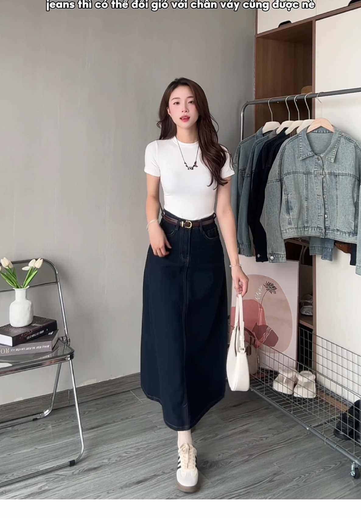 E chân váy dài siêu xinh che khuyết điểm cực tốt  mà rổ rá cực hời #xuhuong #chanvaydai #chanvayjean #myoutfit 