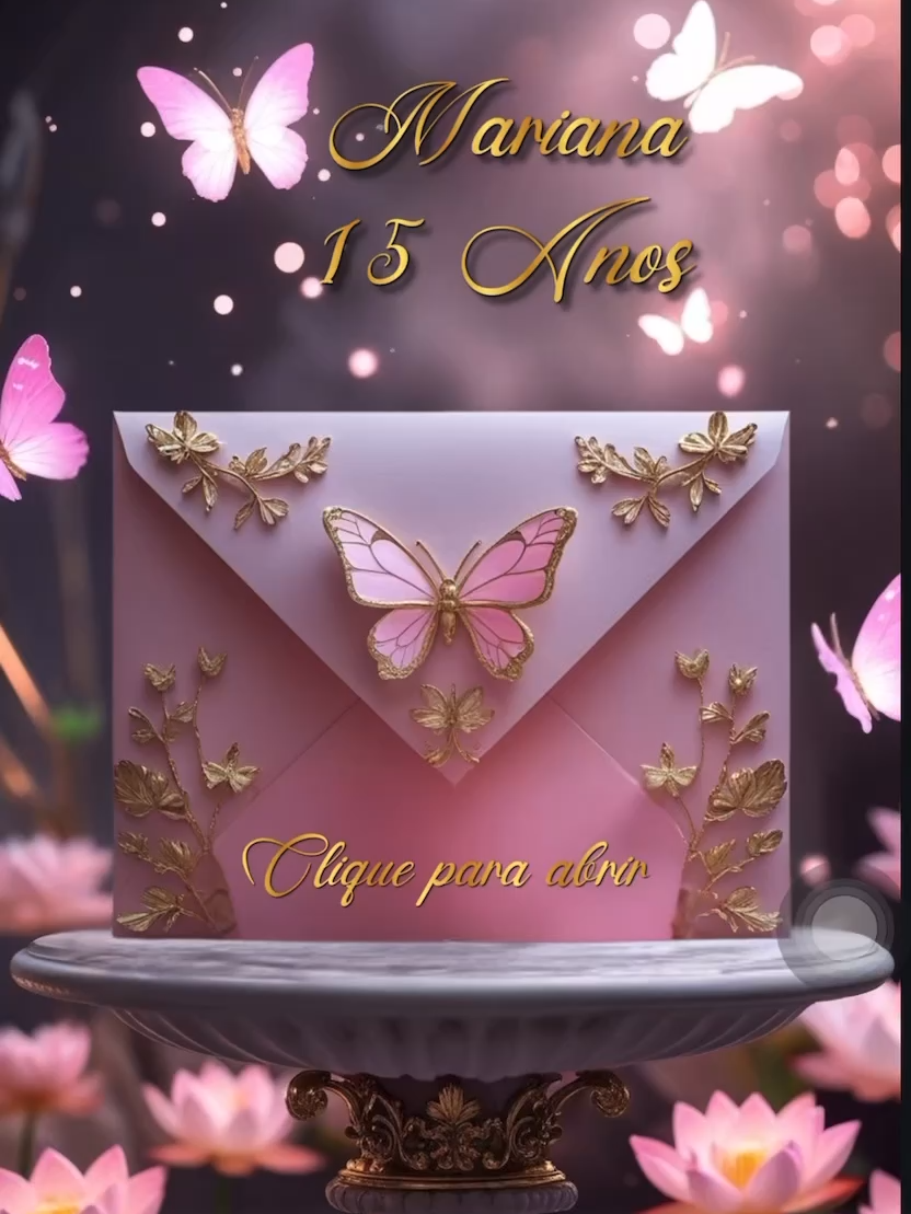 Convite - Borboleta Rosa 15 anos O primeiro ato de um sonho de 15 anos começa com um convite inesquecível. 🎞️✨ Convite animado interativo estilo CINEMA — totalmente personalizado para a debutante brilhar desde o “play”! 💌 Envie por WhatsApp, Instagram ou onde quiser!#convite #convitepersonalizado #conviteanimado #15anos #convitedigital #convite15anos