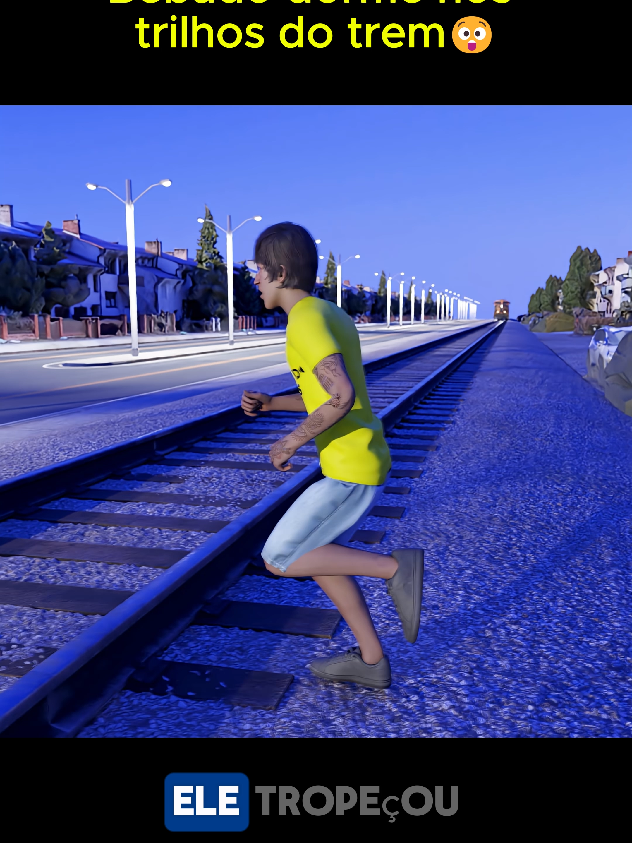 Bêbado dorme nos trilhos do trem