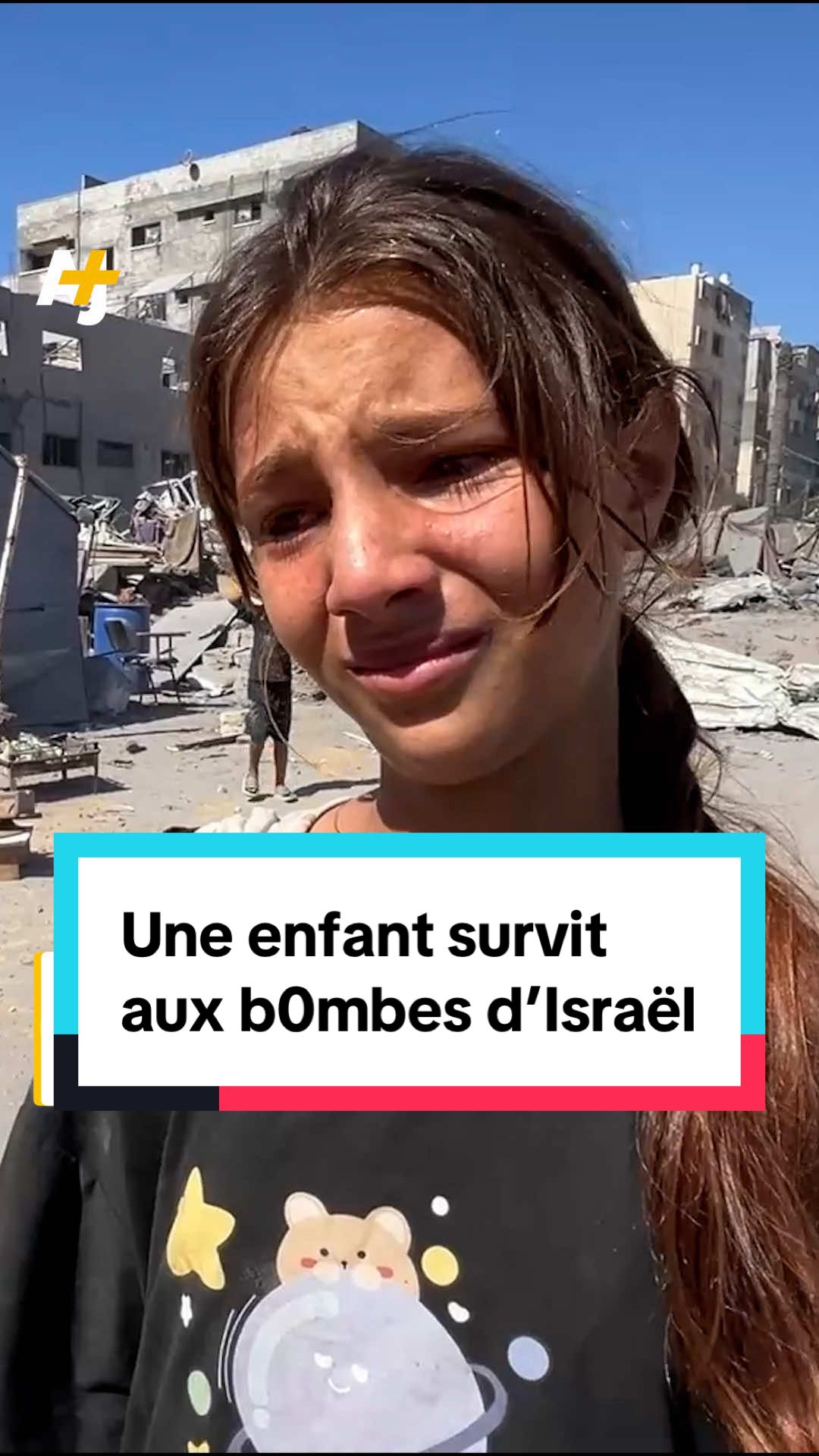 En larmes, cette enfant vient de survivre à un b0mbardement israélien sur des tentes, à Gaza. #ajplusfrançais #gaza #temoignage #recit #perefille 