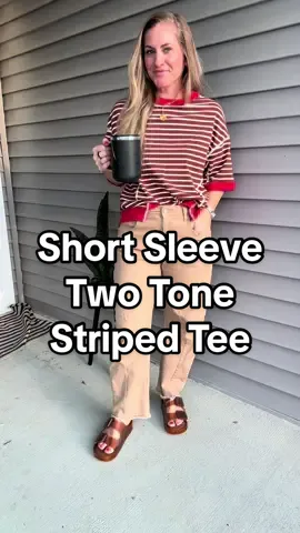 Not feeling the best but at least the fit is cute. Even got a compliment on my top. Love the different colors and the style of it.  #shortsleeve #tee #stripes #fallfashion 