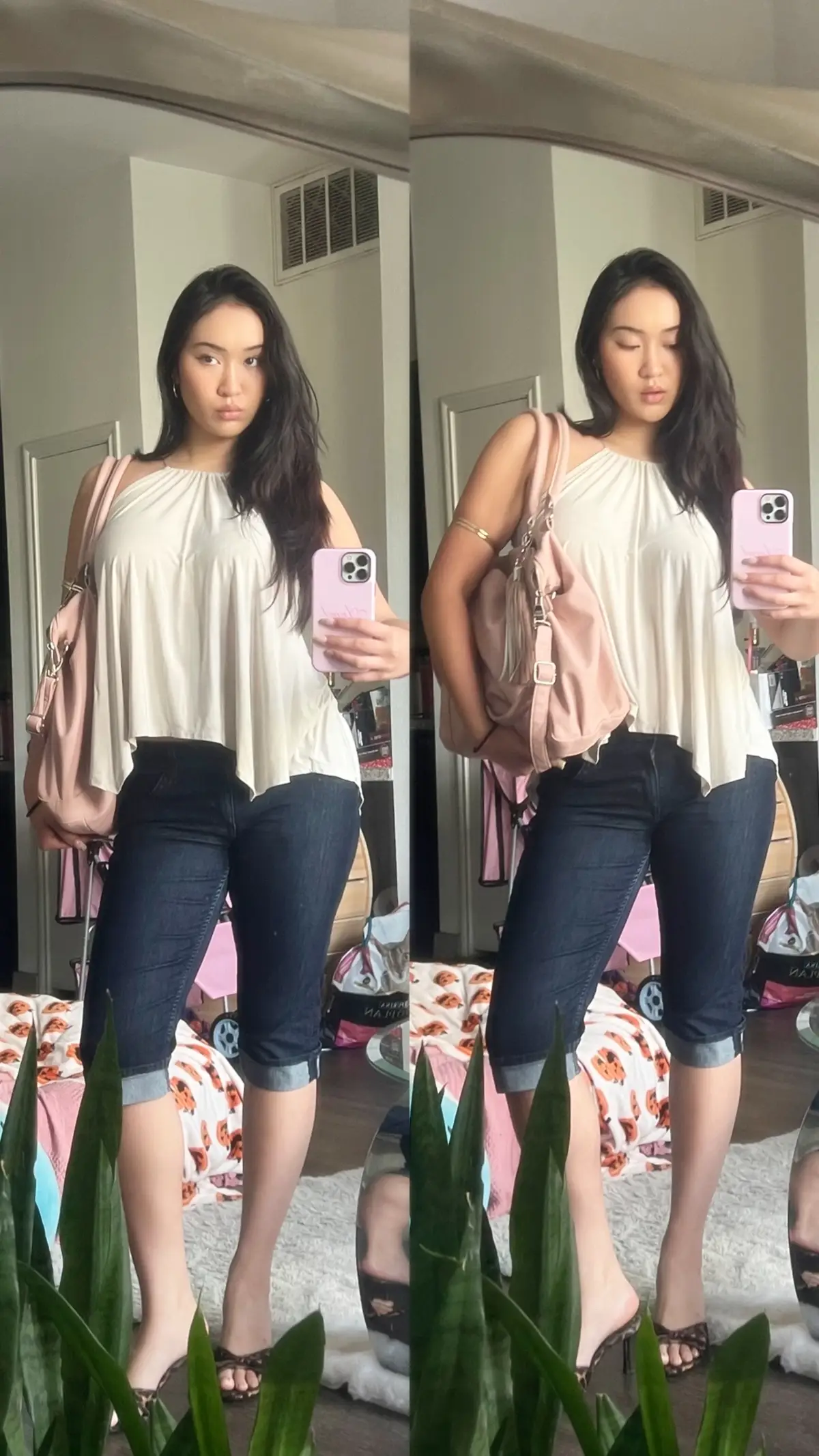 My fav express top with crapris and a leopard print kitten heel 