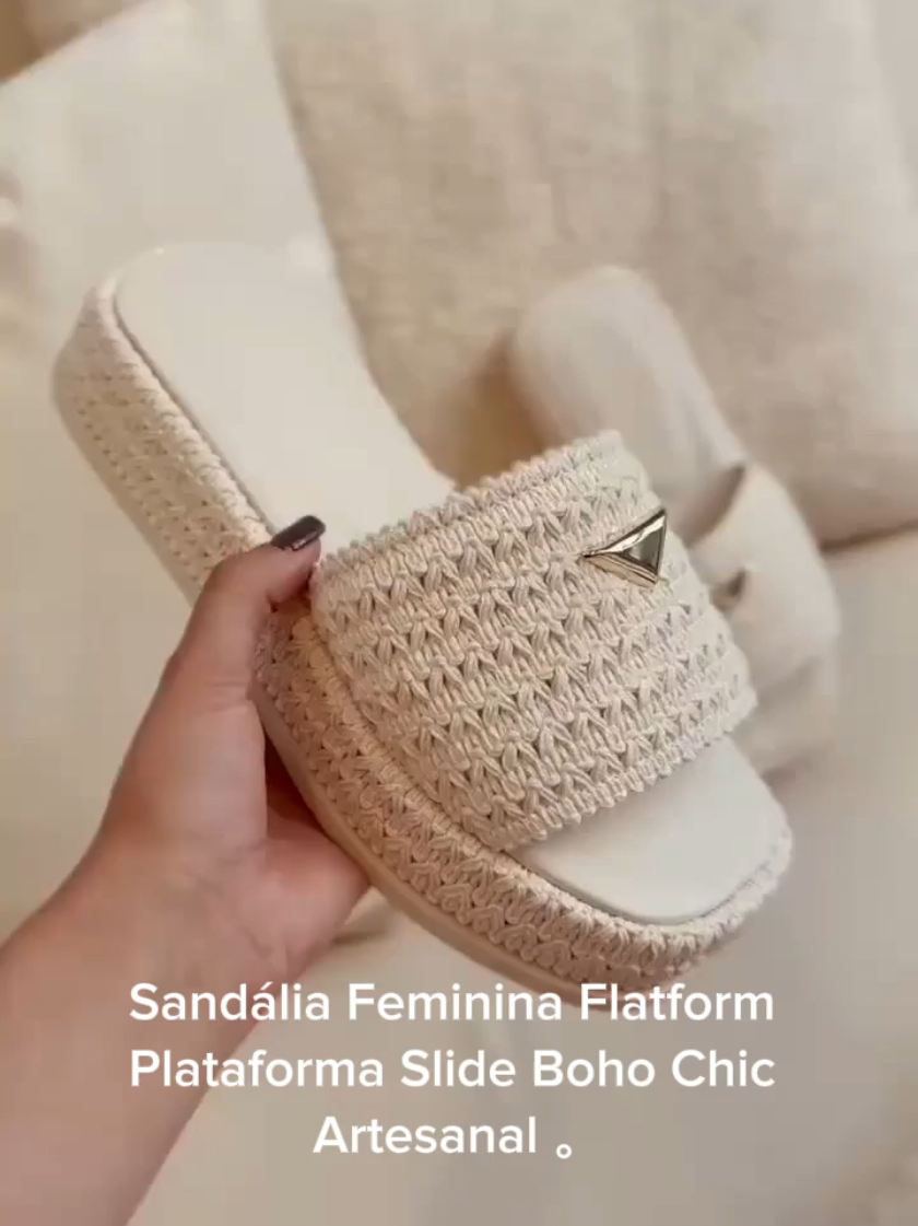 Sandália Feminina Flatform Slide Plataforma Boho Chic Artesanal 👡✨Sandália Feminina Flatform Slide Plataforma Boho Chic Artesanal 👡✨