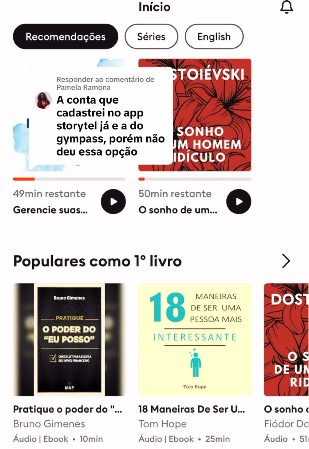 Respondendo a @Pamela Ramona  #audiobook #storytel #gympass #livros 