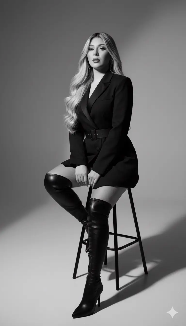 Prompt 1: Using my picture in a elegant black-and-white fashion portrait of a confident woman seated on a tall stool. She is wearing a chic belted blazer dress paired with over-the-knee high-heeled boots, exuding sophistication and power. Her long, voluminous hair flows in soft waves, and she gazes forward with a poised, self-assured expression. Dramatic studio lighting casts bold shadows against a plain backdrop, creating a timeless and stylish editorial look. Prompt 2: Without changing any of my facial features and Appearances Using my picture in a glamorous woman in a strapless black evening gown, sitting gracefully against a dramatic circular spotlight backdrop. She wears sheer black gloves and minimal jewelry, exuding elegance and poise. The image is in black and white, with cinematic lighting and deep shadows, creating a timeless, vintage-inspired fashion editorial look. Prompt 3: Retrato cinematográfico en blanco y negro de mí, sentada y posando con elegancia con mis manos enmarcando mi rostro, cabello largo y liso, aros, mirada segura e intensa, atuendo mínimo, sombras suaves, iluminación dramática de estudio, estética monocromática de alto contraste, estilo artístico de fotografía de moda. Prompt 4: Me podrías hacer una foto de estudio, que tenga un fondo negro, y sea en blanco y negro. Que tenga un sombrero de charro y algo representativo de México. Que la cara está alusada y tenga levantada la mandíbula un poco, volteando para un lado. Prompt5: This is a photo of me. Craft a moody studio portrait of the uploaded person, bathed in golden-orange spotlight that creates a glowing circular halo behind them on the wall. The warm light should sculpt the face and upper body with soft, sunset-like tones, while casting a strong head shadow to the right. Style the person. Her eyes are closed and chin tilted slightly up. #geminiai #photoshoot #googlegeminiai #prompt #geminiprompt 