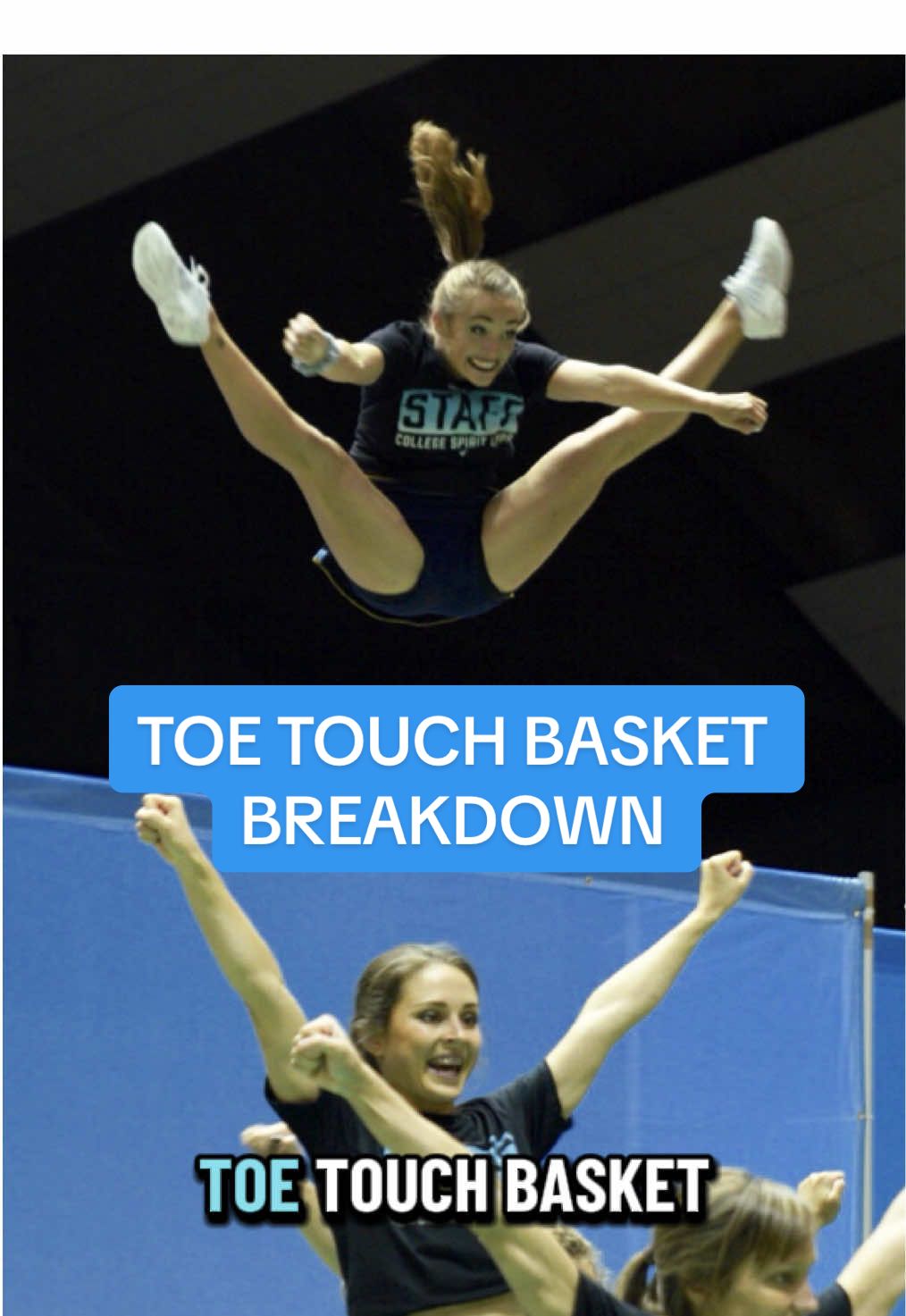 Replying to @maiaritaontherocks 2 second basket toss meets 45 second breakdown 👏 TOE TOUCH BASKET TOSS 🤍  My last basket video was about maximizing height and controlling air space in a basket, so if you have questions on the straight ride or setting a line, check that video first!  TLDR: to do a toe touch 1. Have a strong straight ride maintaining tension between your ankles 2. Quick snap into toe touch position with chest forward (arms in a T) 3. Close ankles back together (I like to do a big arch bc I think it looks pretty) 4. Cradle or catch yourself :)  Obviously my toe touch looks the way it does bc I stretch constantly too so remember to train flexibility and stability alongside these reps for a more impactful positioning in air!  #cheer #cheerleading #baskettoss #toetouchbasket #cheerflyer 