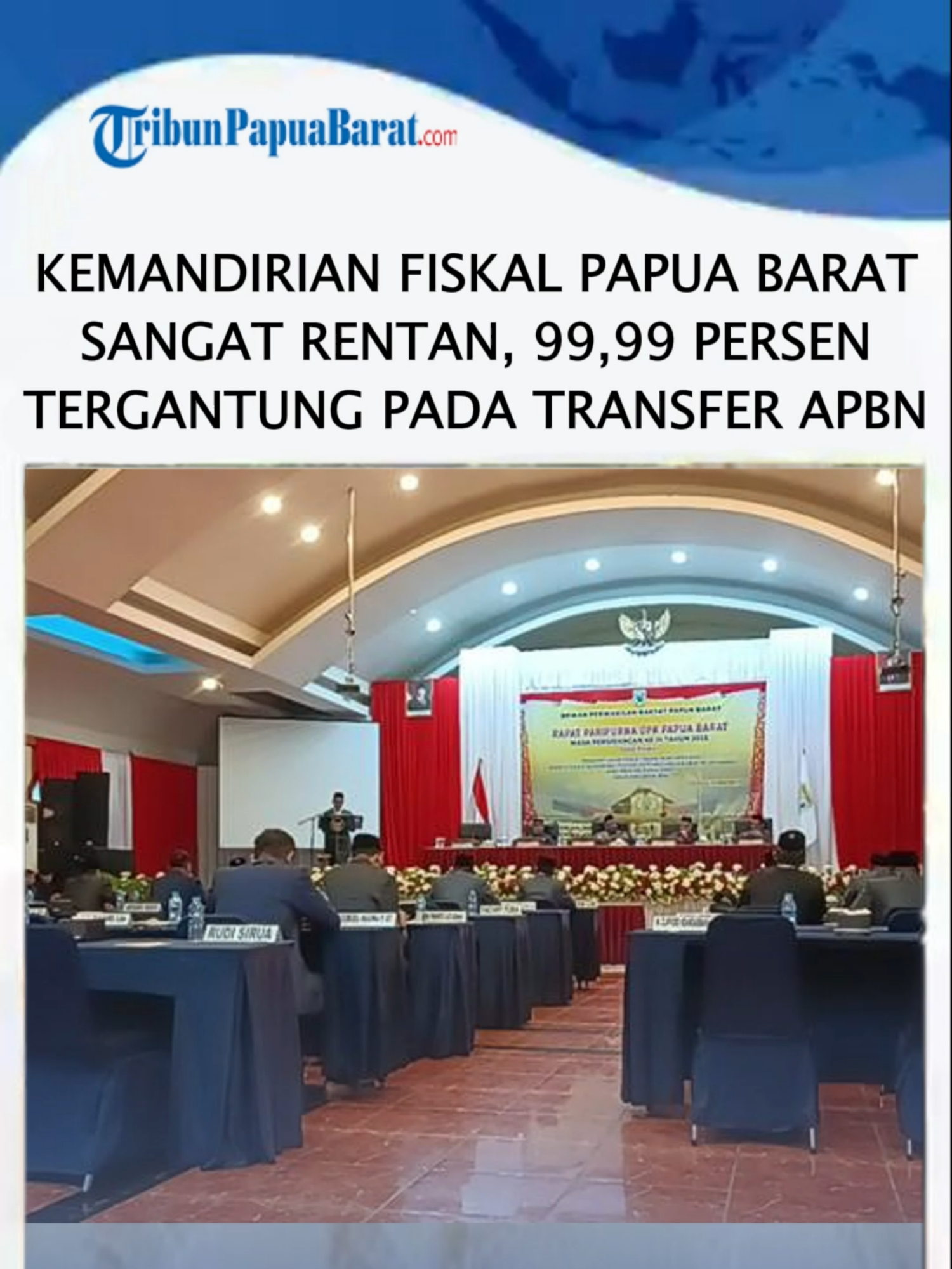 TRIBUNPAPUABARAT.COM, MANOKWARI - Fraksi Bangkit Gerakan Indonesia Raya di DPR Papua Barat mengapresiasi Pemprov Papua Barat dalam pelaksanaan APBD Tahun 2024. Hal itu dinyatakan Juru Bicara Fraksi Bangkit Gerakan Indonesia Raya, Ye Salim Alhamid, saat Rapat Paripurna Pendapat Akhir Fraksi, Penetapan dan Persetujuan atas Raperda tentang Pertanggungjawaban Pelaksanaan APBD Papua Barat Tahun 2024. Ia menyatakan masih terdapat sejumlah catatan terkait keuangan, ketepatan belanja serta kualitas program pembangunan yang harus diperbaiki untuk tahun mendatang. Artikel ini telah tayang di Tribunpapuabarat.com dengan judul Kemandirian Fiskal Papua Barat Sangat Rentan, 99,99 Persen Tergantung pada Transfer APBN, https://papuabarat.tribunnews.com/papua-barat/57425/kemandirian-fiskal-papua-barat-sangat-rentan-9999-persen-tergantung-pada-transfer-apbn?utm_content=headline-primary&utm_medium=widget-homepage&utm_source=papuabarat.tribunnews.com. Penulis: R Julaini | Editor: Tarsisius Sutomonaio