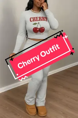 Women cherry letter printed long sleeve outfit #women #womenoutfit 