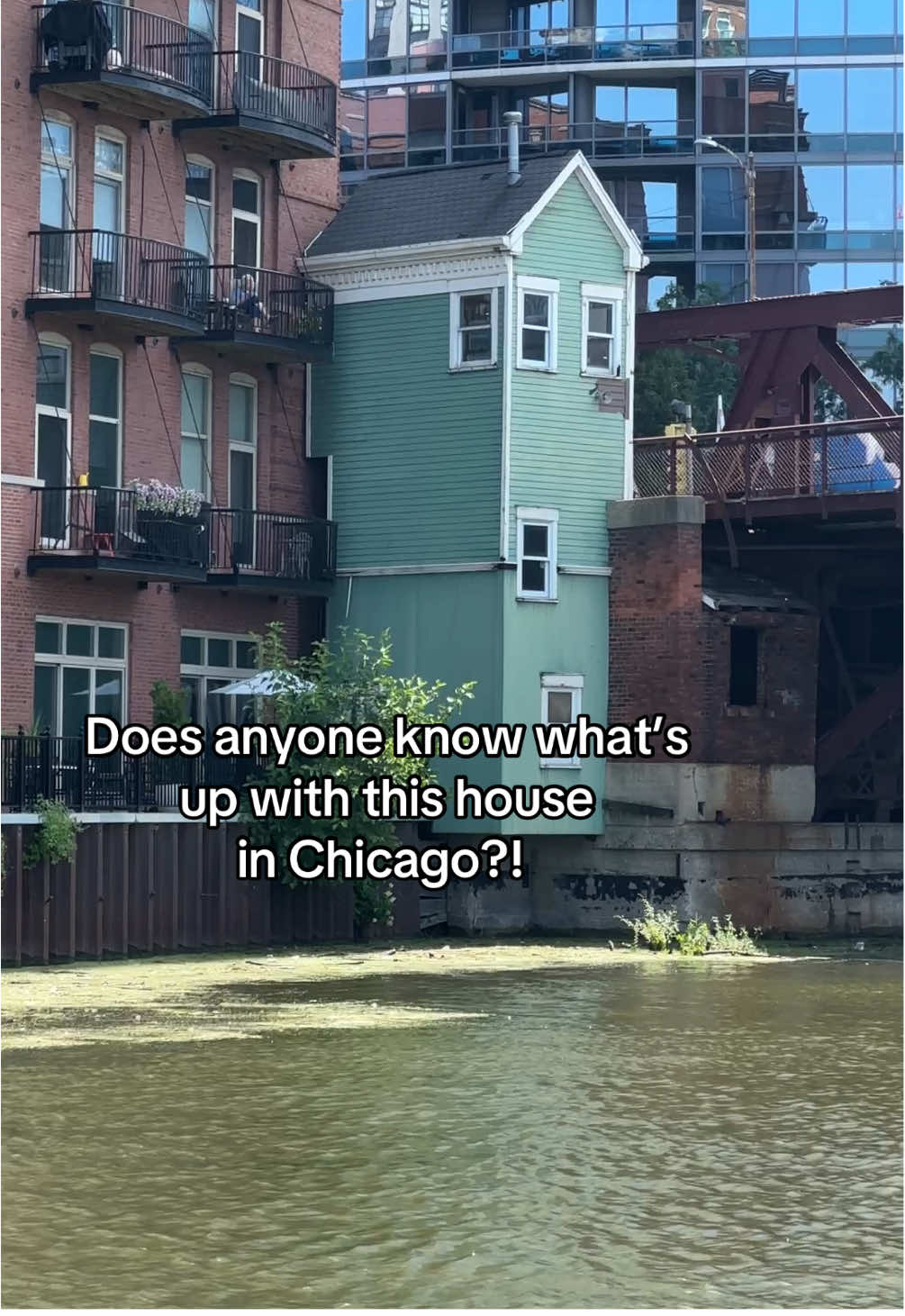 It’s like the house in Up sorta. Sometimes these end up being facades for utilities or something. Any Chicago locals or riverwalk nerds have an answer? 