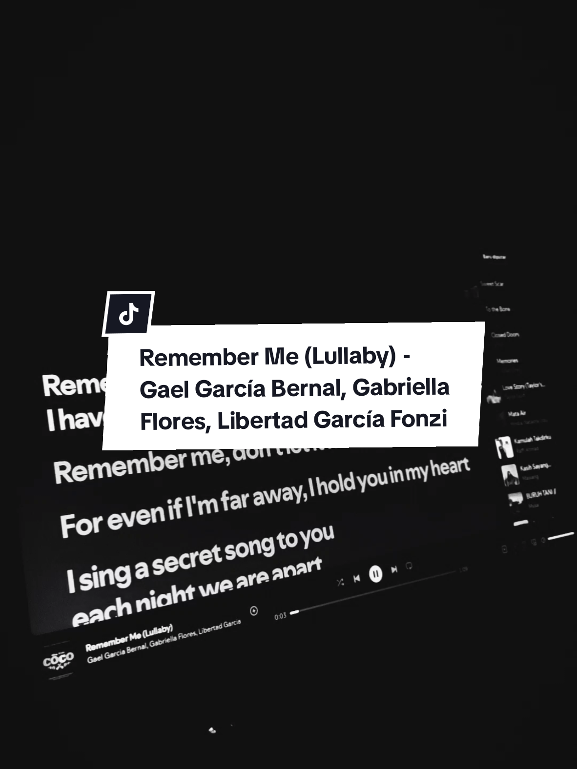 Remember Me (Lullaby) - Gael García Bernal, Gabriella Flores, Libertad García Fonzi  #Songlyrics #Rememberme #Coco #Spotify 