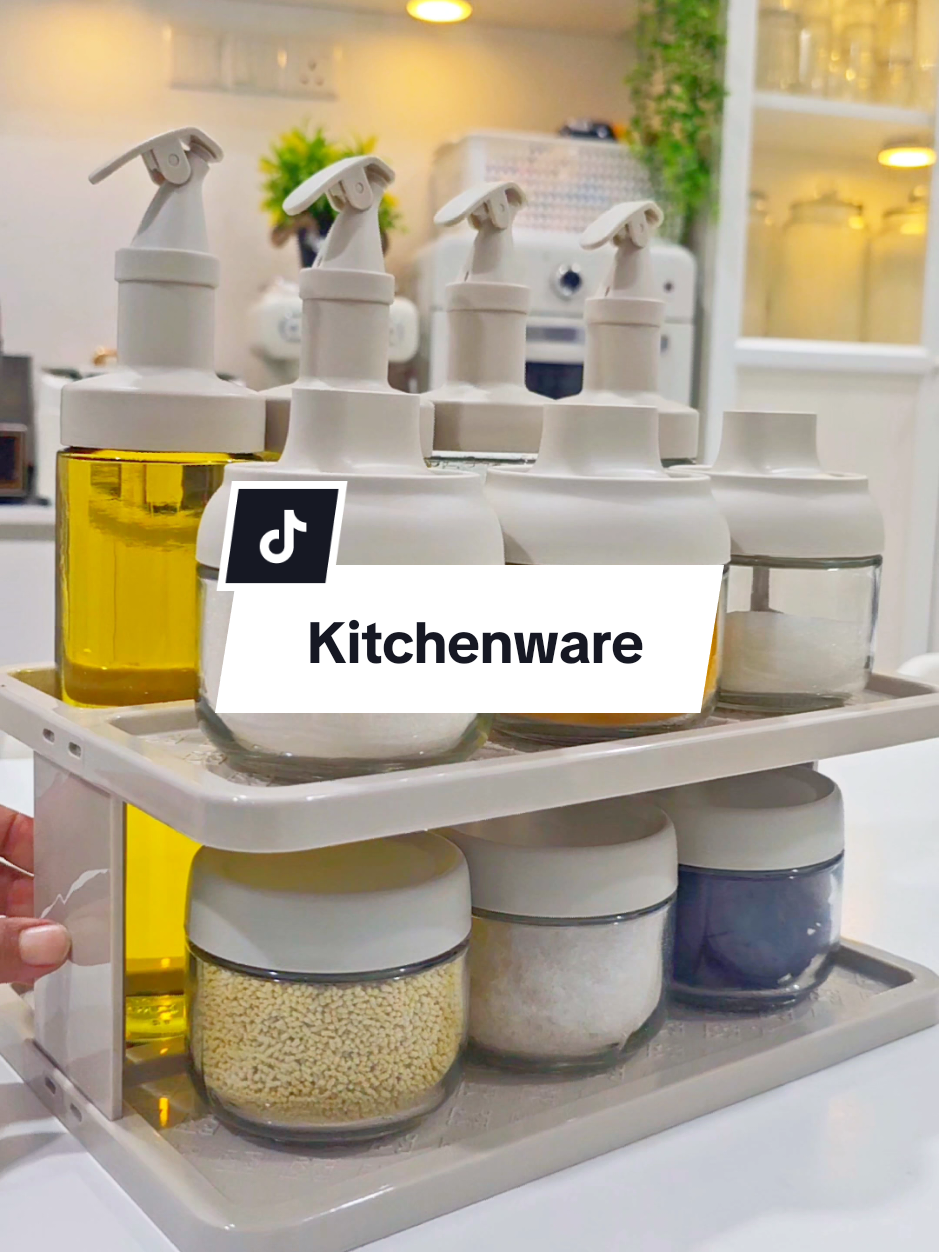 Replying to @nik.ema Love! Glass oil bottle dispenser & spice jar set with plastic stand for kitchen 🤍 p/s: nak beg kuning tekan sini  👉 @ssaa07  #spicejar #glassoilbottle #kitchen 