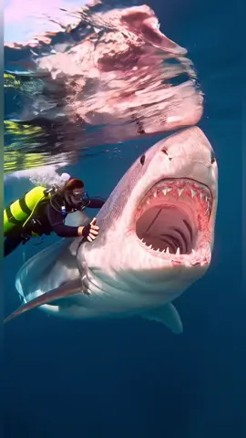 🦈 Incredible Dive with a Great White Shark 😳🌊 #SharkWorld #MarineLife #WildSharks 