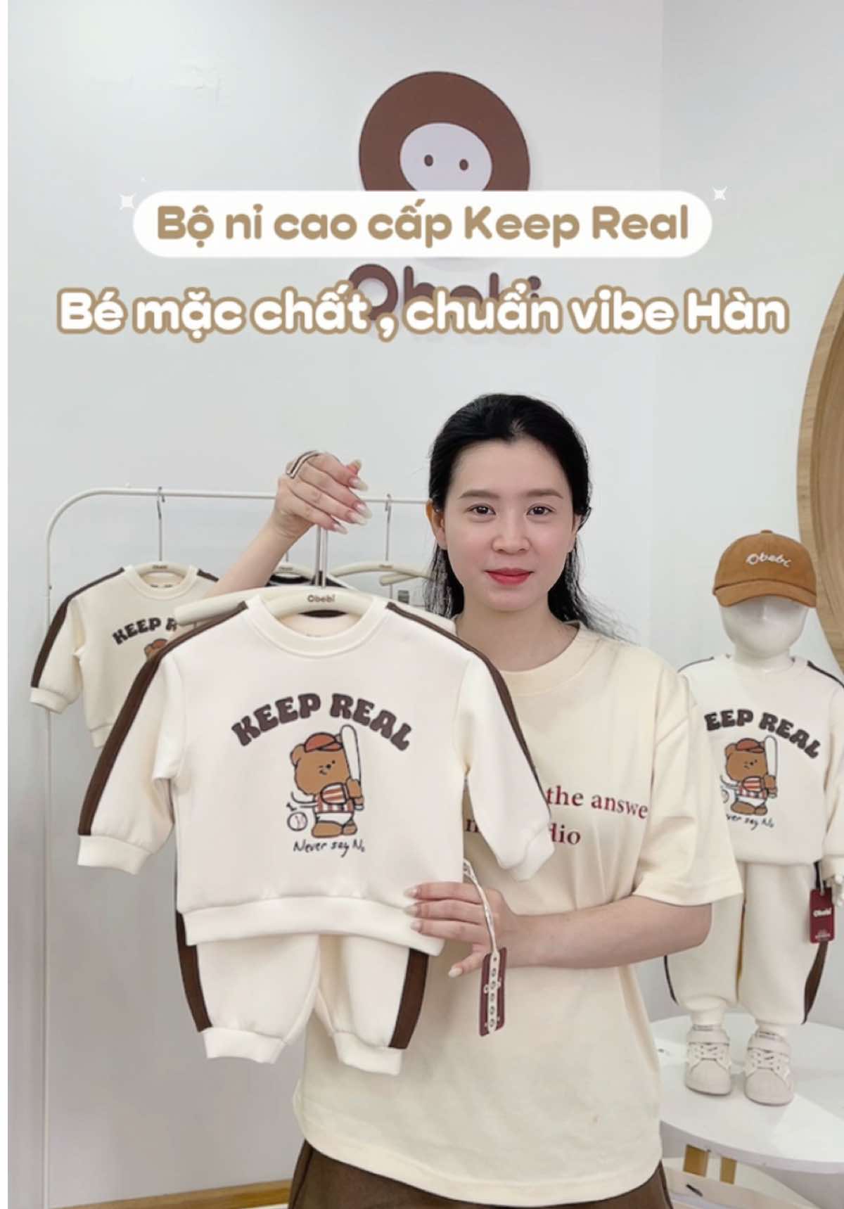 Bộ nỉ cao cấp Keep Real , bé mặc chất chuẩn vibe Hàn ! #viral #obebi #bonichobe #aonichobe 