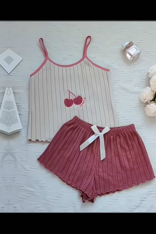 ✨ GD Embroidered Pajamas for Women's Hairy Suspender Vest Shorts Set ✨#pajamas #pajamaset 