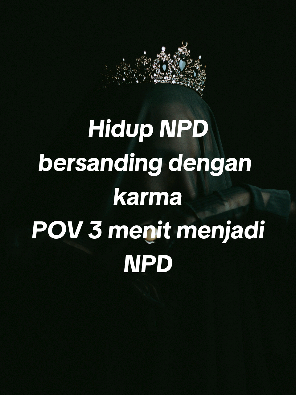 Hidup bersanding dengan karma. POV 3 menit menjadi NPD. beginilah rasanya jika kita menjadi NPD. Hari ini banyak orang bertanya, bagaimana sosok npd bisa menderita tanpa mendapat karma? Sebagai korban, kalian bukanlah npd jadi kalian tidak tahu semenderita apa menjadi npd, walaupun ia tidak mendapat karma.  Cukup mencoba menjadi sosok npd dalam 3 menit saja. Kita merasakan sesibuk apa batin dan jiwa mereka.. 24 jam menjadi npd bisa bikin orang normal gila, dan npd menjalani siklus berulang sampai seumur hidup. Sangat mengerikan bukan? . . . #npd #npdawareness #npdsurvivor #spiritual #introvert 
