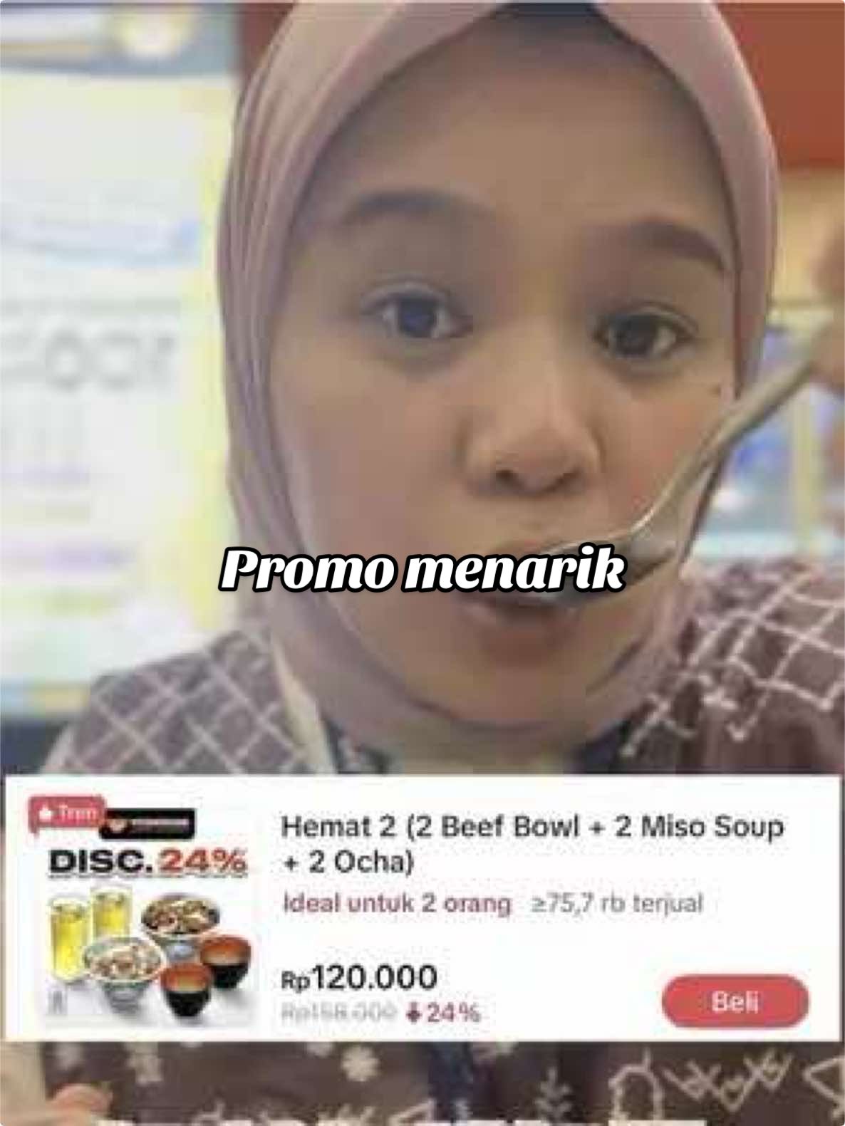 PROMO ALERT 🚨 Beef bowl terenak se-Jepang versi kita lagi turun harga! Jangan tunggu besok, sekarang saatnya borong 🍲✨