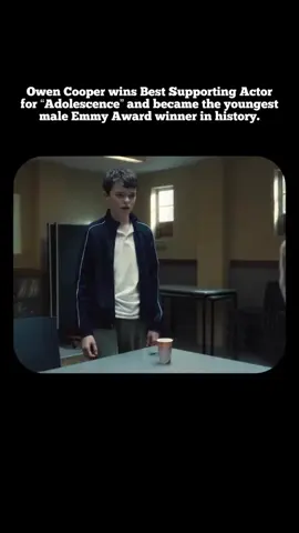 Ladies and gentlemen, the youngest male #Emmy winner in history. 🎖️👏🏼 Owen Cooper wins Best Supporting Actor in a Limited or Anthology Series for #Adolescence at just 15 years old! Adolescence has won 8 emmy awards, including outstanding limited or anthology series! PS: “Adolescence” was Owen Cooper's first-ever acting job 🤯 What do you think about the show & Owen’s acting? 💭