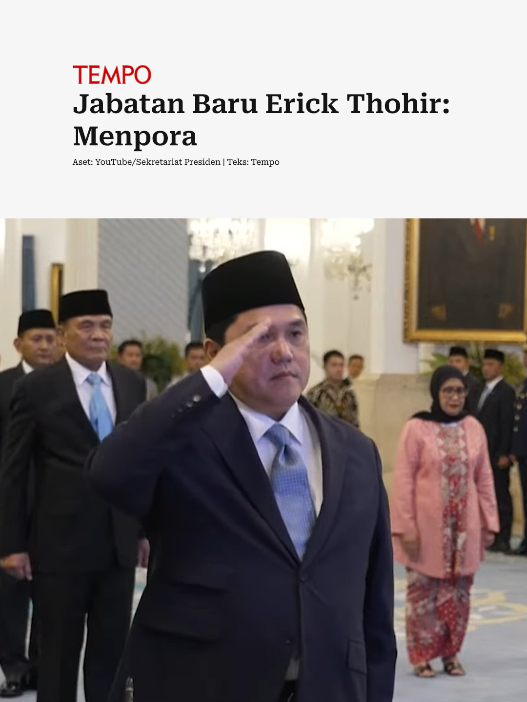 Presiden Prabowo Subianto melantik Erick Thohir sebagai Menteri Pemuda dan Olahraga (Menpora) di Istana Negara, Jakarta Pusat, Rabu, 17 September 2025. Sebelumnya, Erick Thohir menjabat Menteri Badan Usaha Milik Negara (BUMN). Erick Thohir juga menjadi Ketua Umum Persatuan Sepak Bola Seluruh Indonesia. Baca selengkapnya di tempo.co #tempodotco #tempo