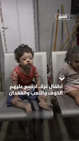 طفلان ناجيان من قصف إسرائيلي غرب مدينة غزة يجلسان وحدهما في أحد المستشفيات في حالة صدمة وقد أرهقهما التعب والجوع والفقدان