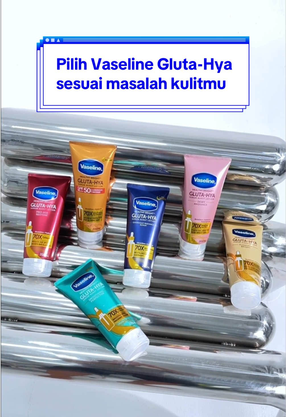Banyak yang mikir solusi kulit ribet, padahal gampang banget. Tinggal pilih Gluta-Hya sesuai skin concern kamu. Yuk coba komen skin concern kamu, aku bantuin pilih produk Vaseline Gluta-Hya yang paling cocok 💙👇 #vaselineid #VaselineGlutaHya #bodycare #bodylotion #BeautyClinicSerum
