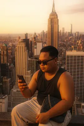 Golden Hour Vibes di Jantung Kota New York  Prompt chat gpt: buat kan saya foto dari foto yang di referensi kan duduk di tepi rooftop gedung pencakar langit saat golden hour, dengan latar belakang skyline New York City dan Empire State Building yang menjulang jelas. Ia mengenakan kacamata hitam, atasan tanpa lengan berwarna gelap, celana terang, sambil memegang ponsel dan tas hitam dengan rantai emas. Cahaya matahari terbenam yang hangat menyinari kota, menciptakan nuansa sinematik dan elegan bergaya urban-travel. Gaya fotorealistik ultra realistis, detail tinggi, rasio 9:16. #fyp #fypシ #viral #trending #goldenhour #rooftopvibes #newyorkcity #skylineNYC #EmpireStateBuilding #urbantravel #cityvibes #cinematicshot #nycviews #travellife #shorts #tiktoktravel