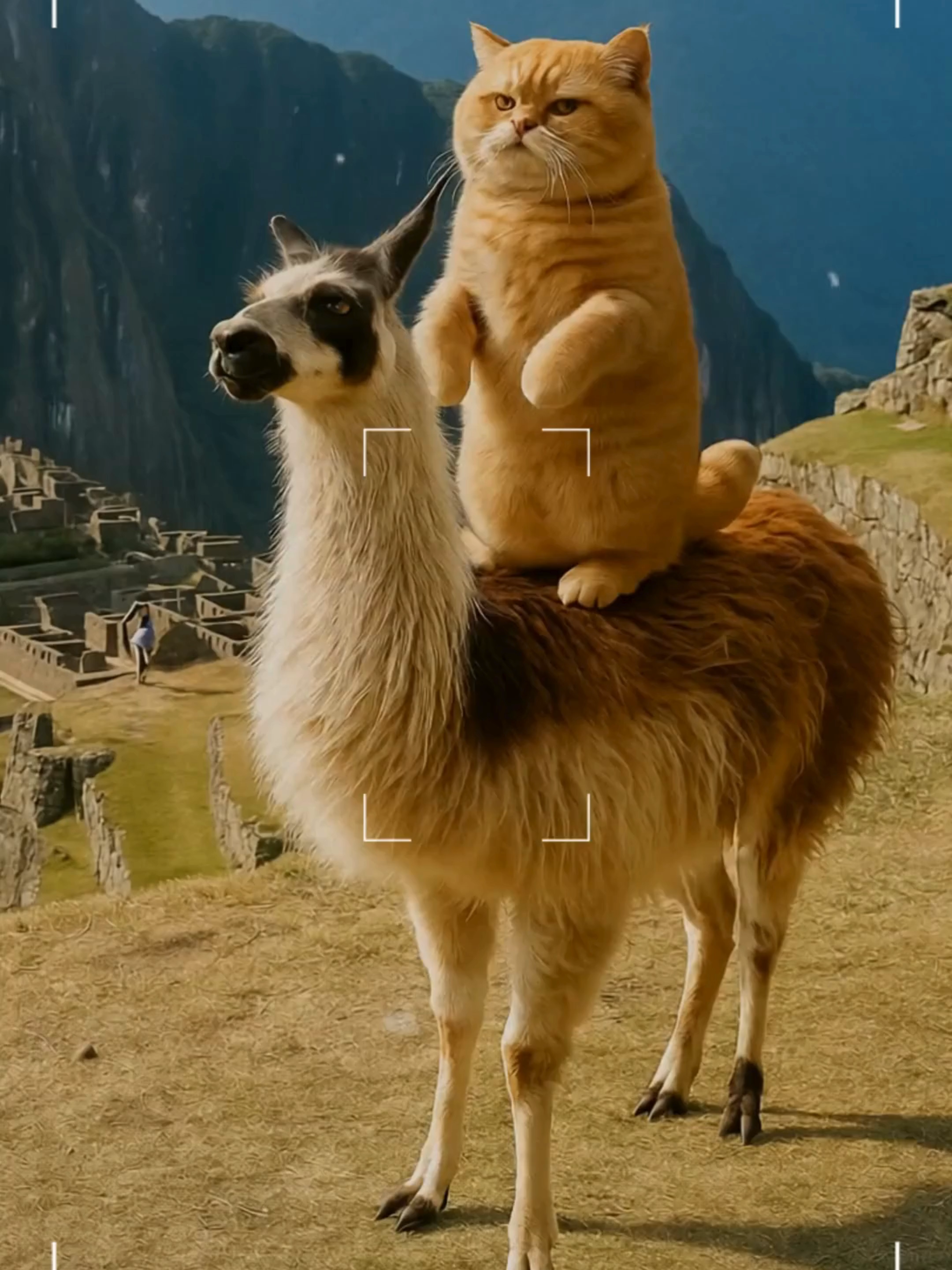 Orange cat dancing on a llama at Machu Picchu 😹🦙 #cat #catlover #catlovers #catdance