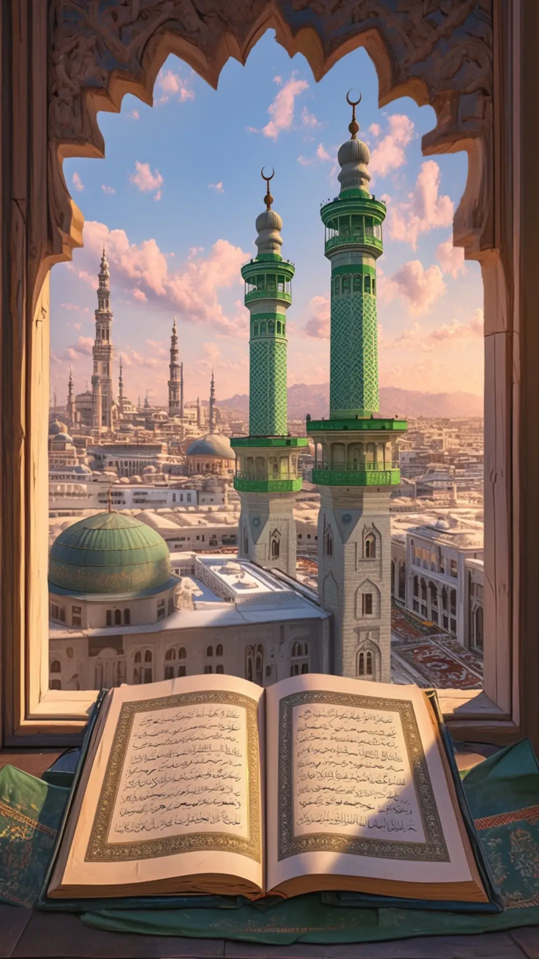 This image captures the majestic beauty of Masjid al-Nabawi, the Prophet's Mosque, located in the holy city of Madina. The iconic green dome marks the resting place of the Prophet Muhammad (PBUH). Surrounded by elegant minarets, the mosque's stunning architecture is illuminated under a clear blue sky. The expansive marble courtyard reflects the soft sunlight, creating a serene and spiritual atmosphere. Pilgrims are seen peacefully walking and praying, symbolizing the unity and devotion of Muslims from around the world. This sacred site is not only an architectural masterpiece but also a place of deep reverence and tranquility. #unfrezzmyaccount #viral #trading #naatstatus #mashallah  