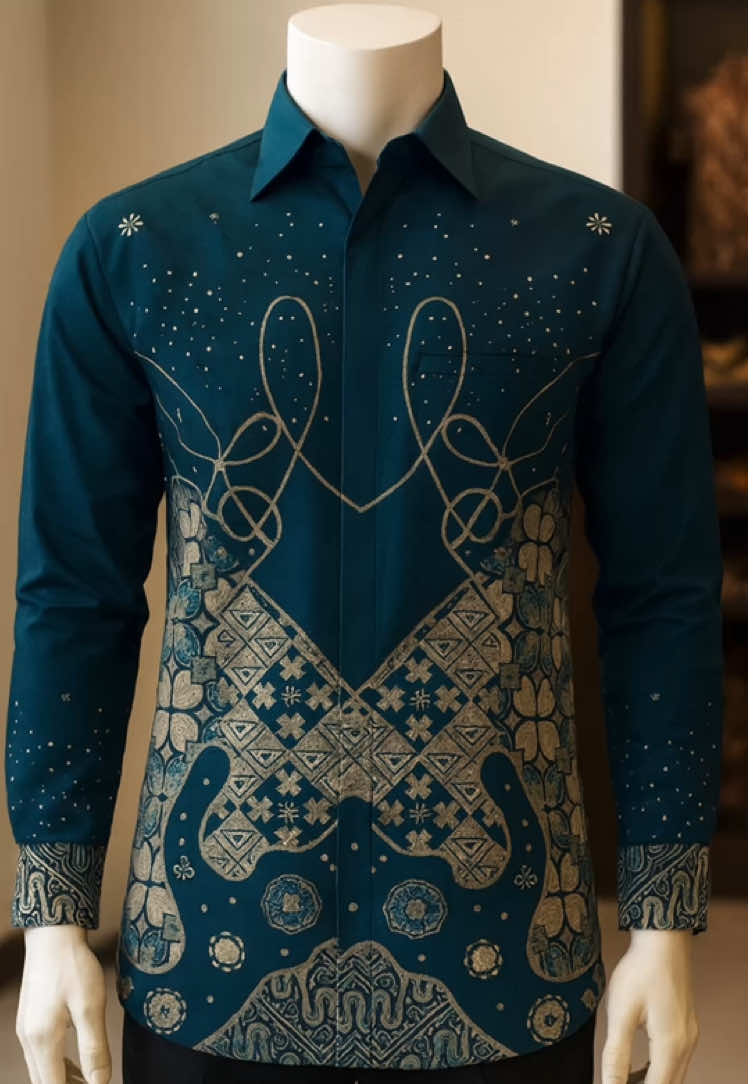 Kemeja Batik Lengan Panjang Warna emerald #batikpria #batikindonesia #kemejabatik 