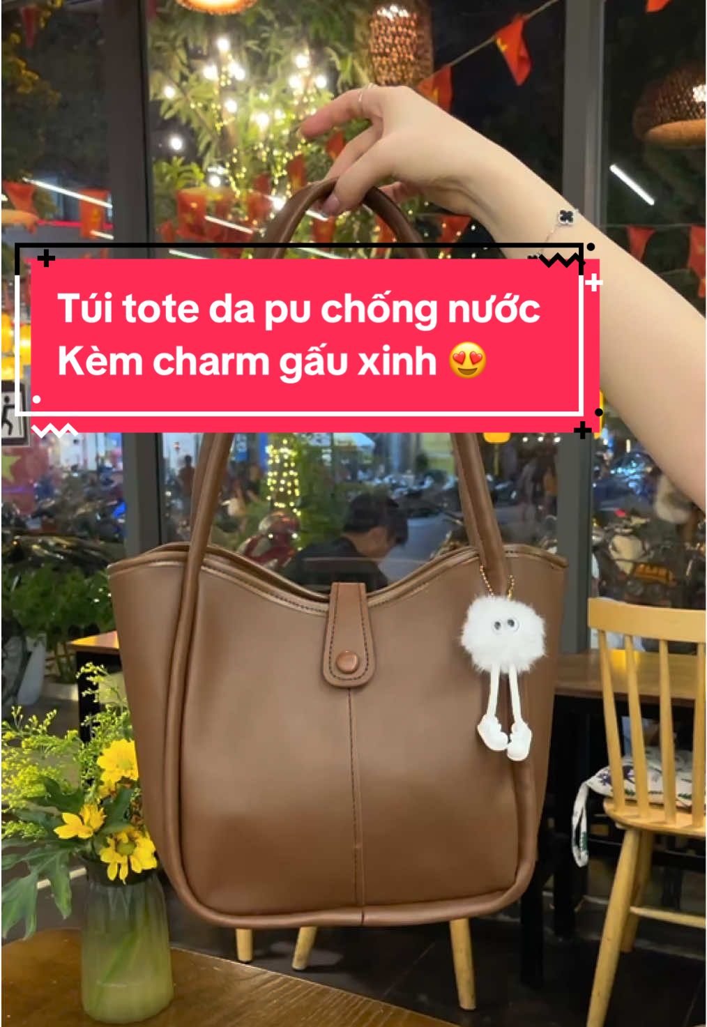 Túi xách nữ, túi tote đeo vai chất liệu da pu chống thấm, kèm thêm charm gấu xinh 😍 #mieustore #tuixachxinh #reviewtuixach #tuideovai #tuikepnach 