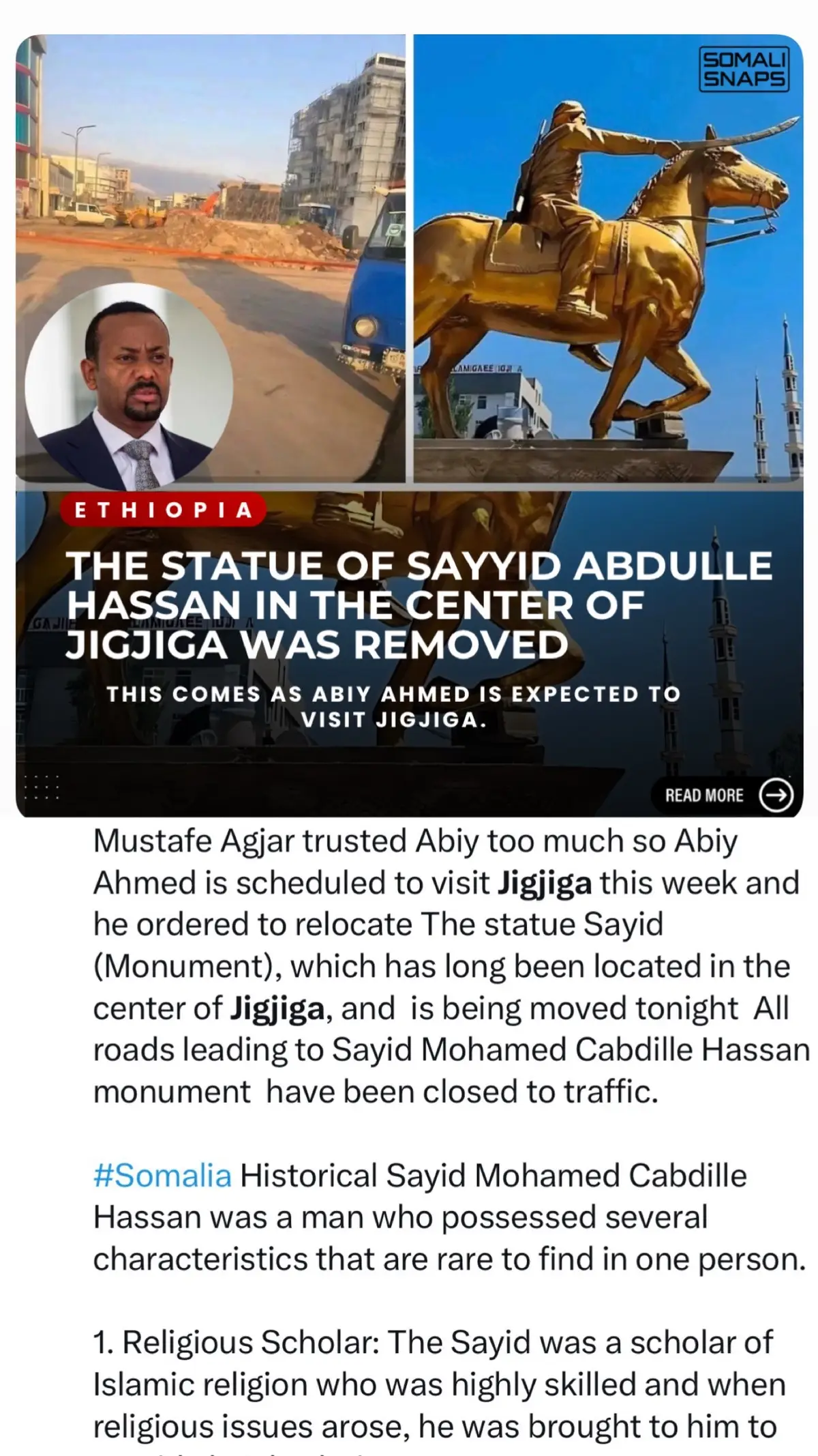 This comes as Abiy Ahmed is expected to visit Jigjiga. Many Somali region residents confirm another statue will replace it of current Ethiopia Prime Minister. #somalitiktok #ethiopia #jigjiga #somali #ComfortSegredos 