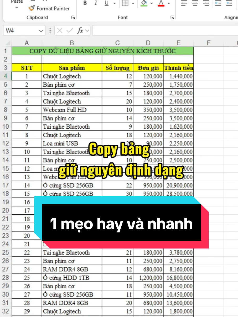 Cách Copy Bảng Không Bị Mất Định Dạng Trong Excel 😱✨🌟🌟⭐⭐⭐ #viral #LearnOnTikTok #excel #exceltips 