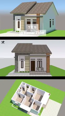 Desain Rumah 7 x 9 meter | 3 Kamar Tidur. terima kasih Kak Jonra NTT #denahrumah #desainrumah #rumahmewah #rumahminimalis  #7x9 