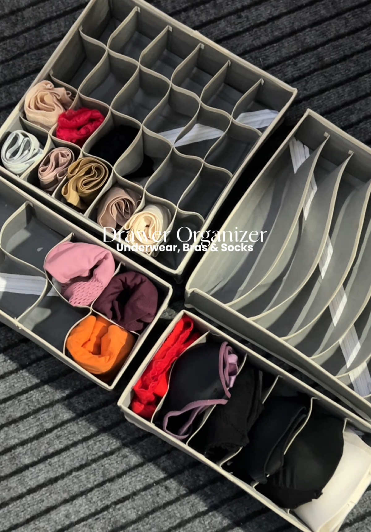 Multi-Comparment Organizer for underwear, Bras & Socks #organizerbox #closetorganizer #drawerorganizer #foldablestoragebox #homeessentials 