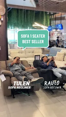 Sofa 1 seat best seller bulan ini jatuh kepadaa… TULEN dan RAULO by ashley, sofa empuk nan nikmat dilengkapi recliner dan rocking. #fypシ #fyp  #sofamurah #tulen 