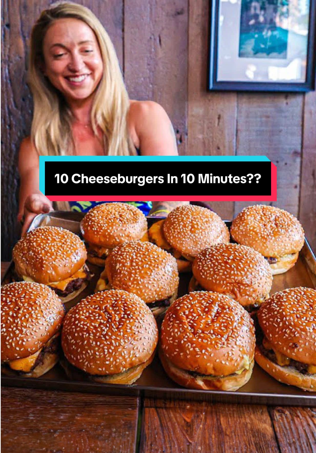 This one is tough! If I can eat these 10 cheeseburgers in less than 10 minutes, I will win £1000!! If you can beat the current record, you can even win £5k. Would you try this? #katinaeatskilos #foodchallenges #fyp #burger #winner 