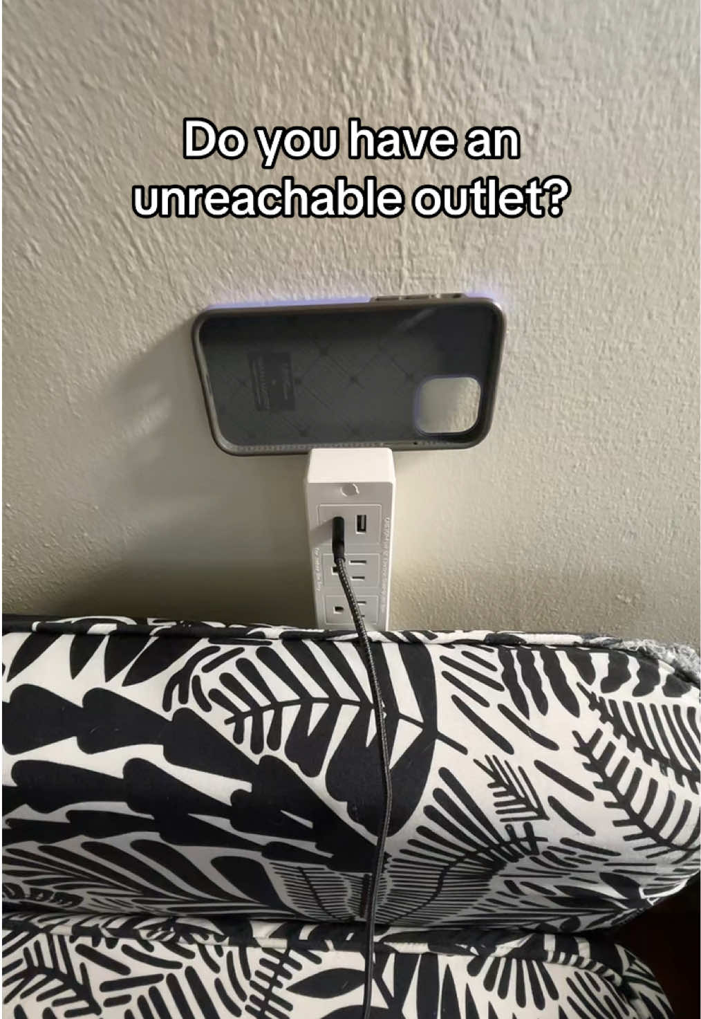Unreachable outlets? Add an extension to make them easily accessible! I’ll say this one isn’t ideal for furniture directly against the wall because it does stick out a bit. Also comes with adhesive strips to stop it from wobbling but I haven’t committed to this spot yet.