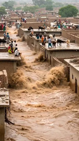 Villagers and Livestock Stranded on Rooftops in Deadly Flood #worlddisaster #fyp #viral