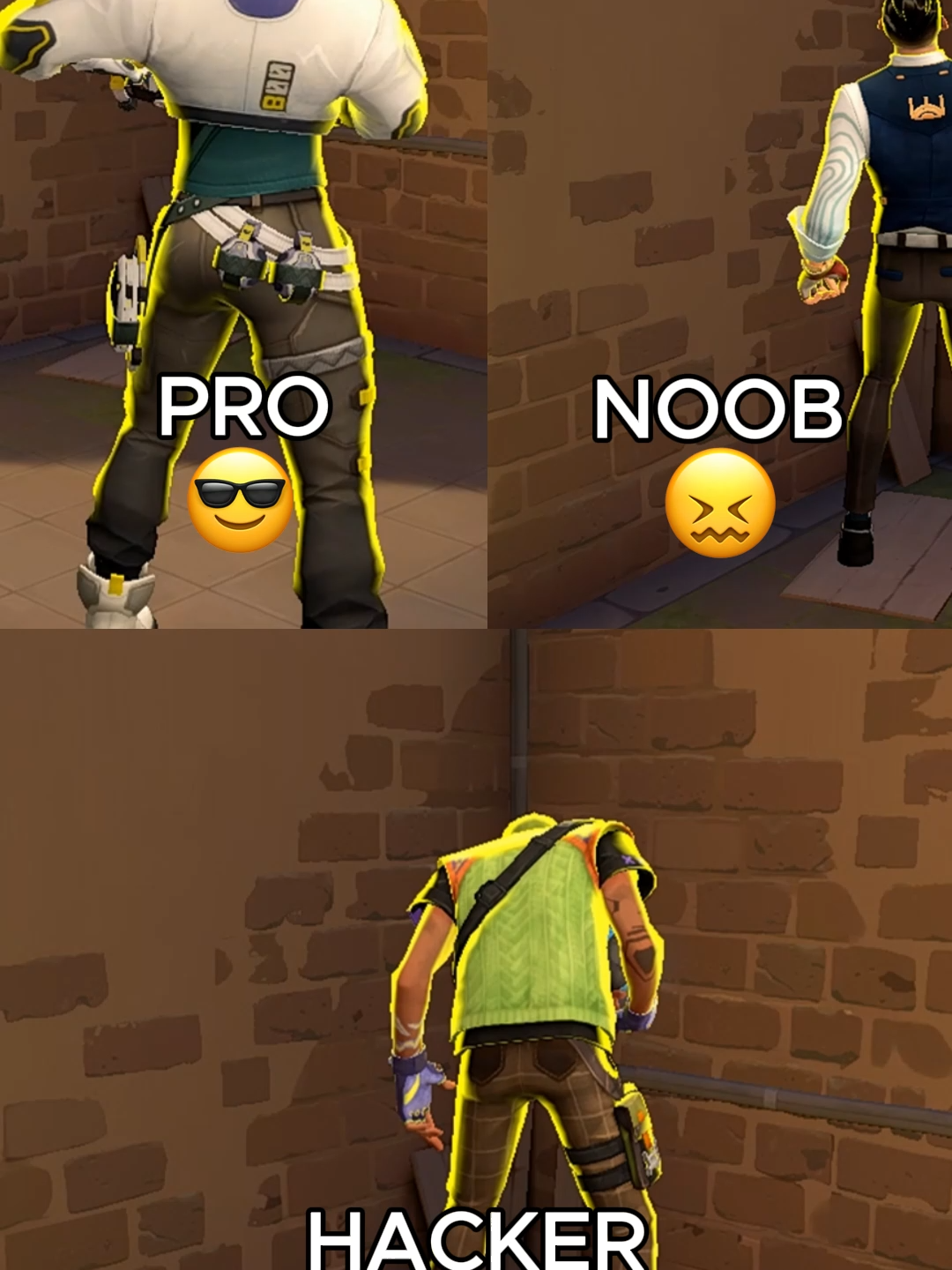 noob vs pro vs hacker... #Valorant #noobvspro #noobvsprovshacker #valorantfunny #chamber #deadlock #gecko