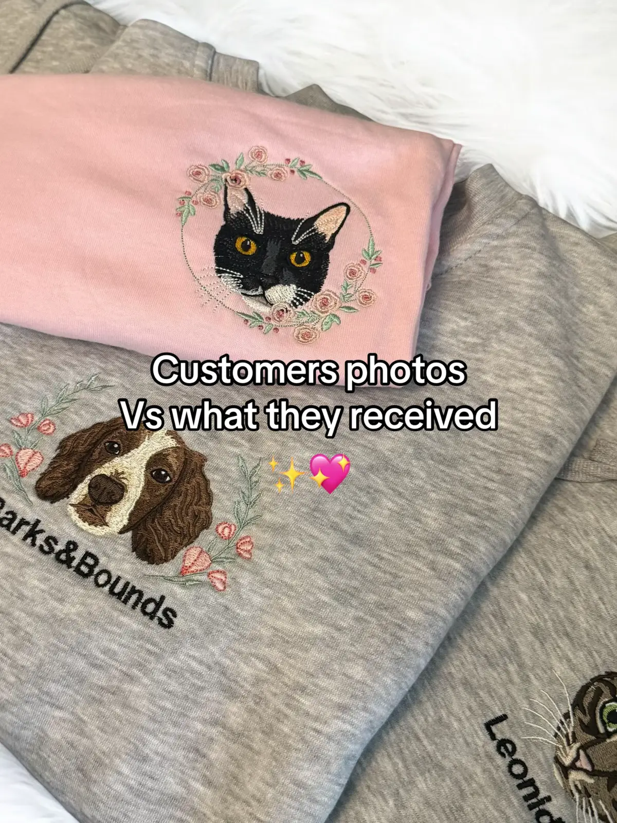 When we say we turn your pets into embroidery… we mean it 🐾💖 Every single stitch is made to look just like your  best friend 🐶🐱 #petembroidery #customsweatshirt #expectationvsreality #petportait #petparents 