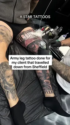 Army leg tattoo done for my client that travelled from Sheffield #tattoo #legtattoo #fyp #armytattoo #tattootiktok 