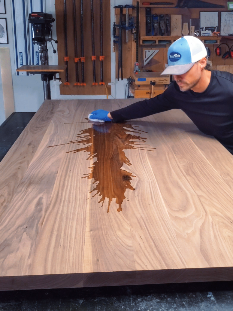 Watch this woodgrain come to life. Absolute 🔥🔥🔥 This is water, not finish. I like to wipe my tabletop down with water before the finish sanding. This raises the woodgrain making an incredibly smooth surface. It also gives you a glimpse of what the wood is going to look like when you apply finish 👍👍👍 #woodworking #woodgrain  #tabletop 