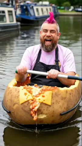 Spudman rowing his spud boat on the canal. #spudman #boating #canalboat #narrowboat #canal 