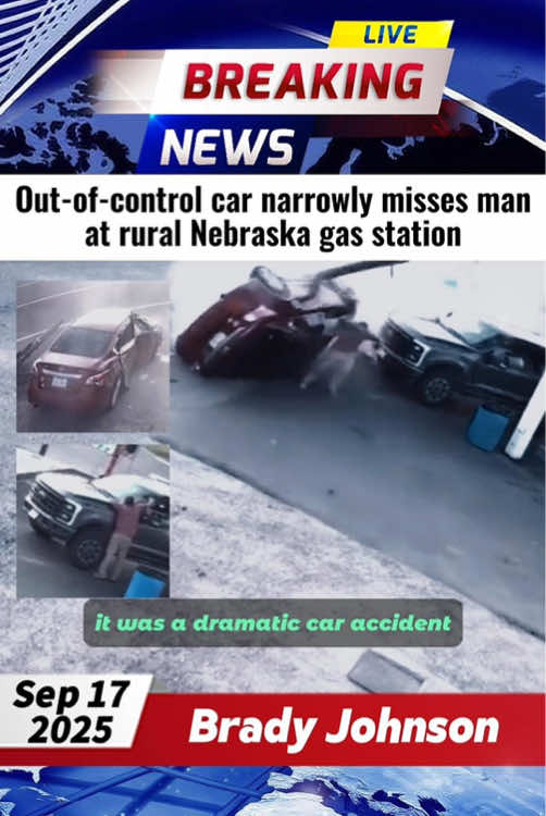 Out-of-control car narrowly misses man at rural Nebraska gas station#news #breakingnews #fyp #nebraska 