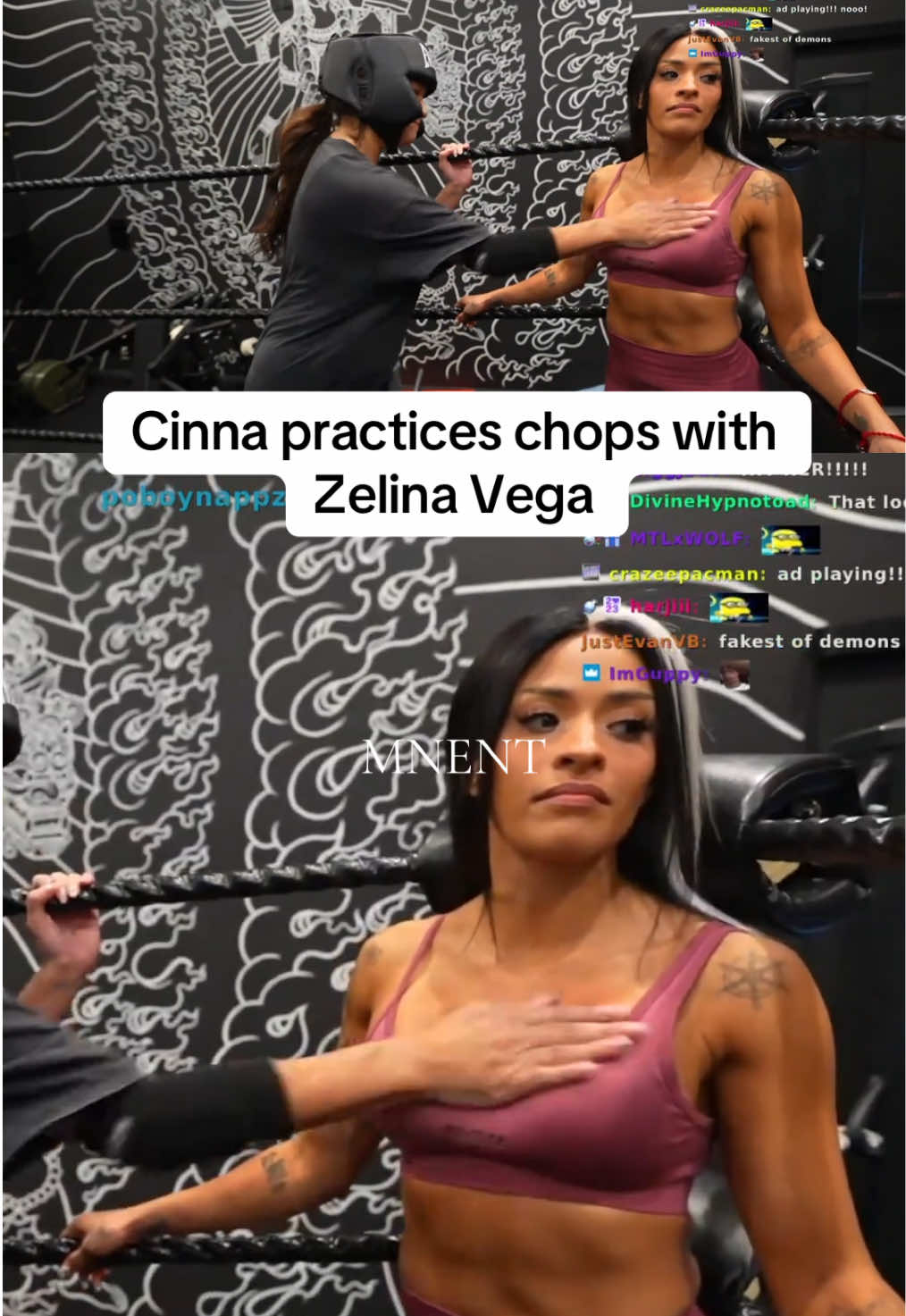 Cinna practices chops with Zelina Vega @Cinna @Thea Trinidad #cinna #WWE #wrestling #fyp #foryoupage 